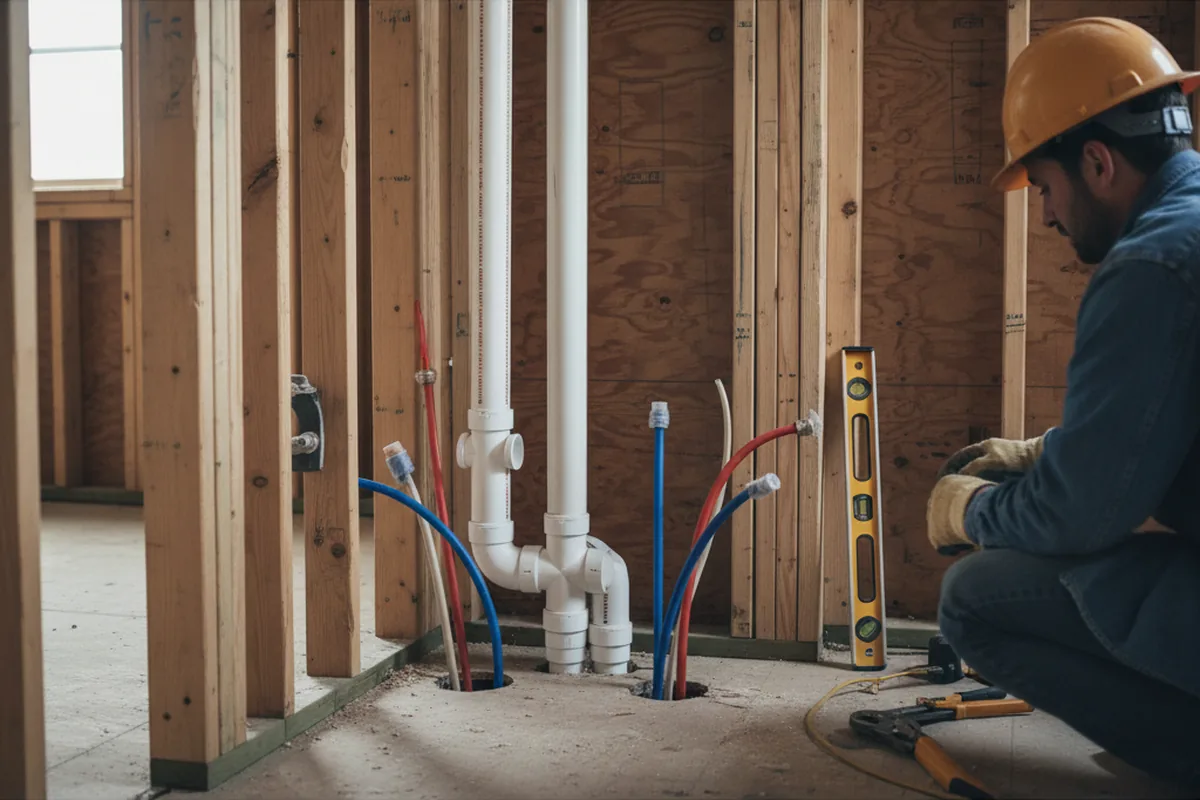 Drain and supply rough-in during Sump Pump Repair in Andover